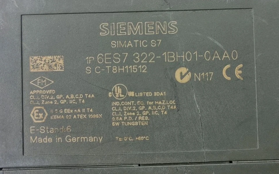 SIEMENS 6ES7 322-1BH01-0AA0 SIMATIC S7 MODULE 6ES73221BH010AA0 (COVER MISSING)